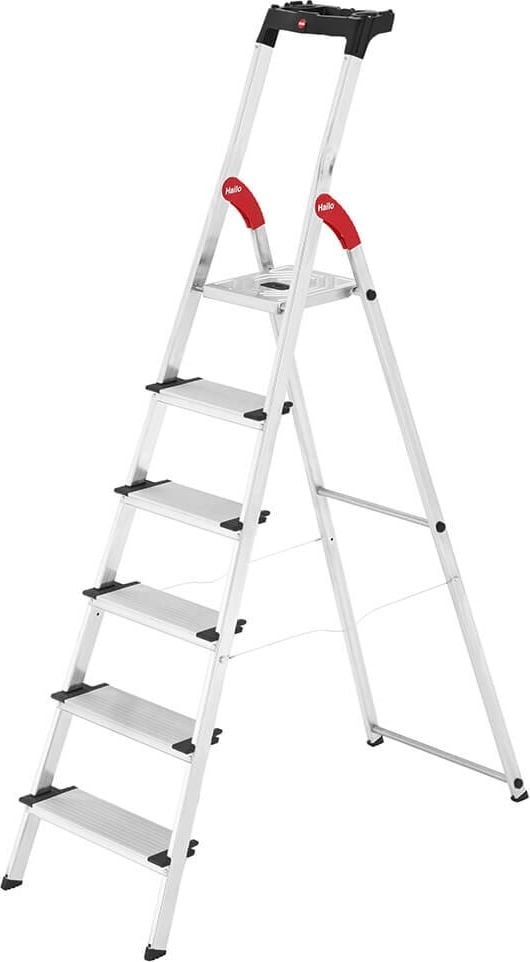 Stehleiter Hailo ComfortLine L80 8040-607, Sicherheits-Stufenstehleiter, 6 Stufen,
belastbar bis 150 kg, Multifunktions-
Ablageschalensystem, Eimerschlaufe