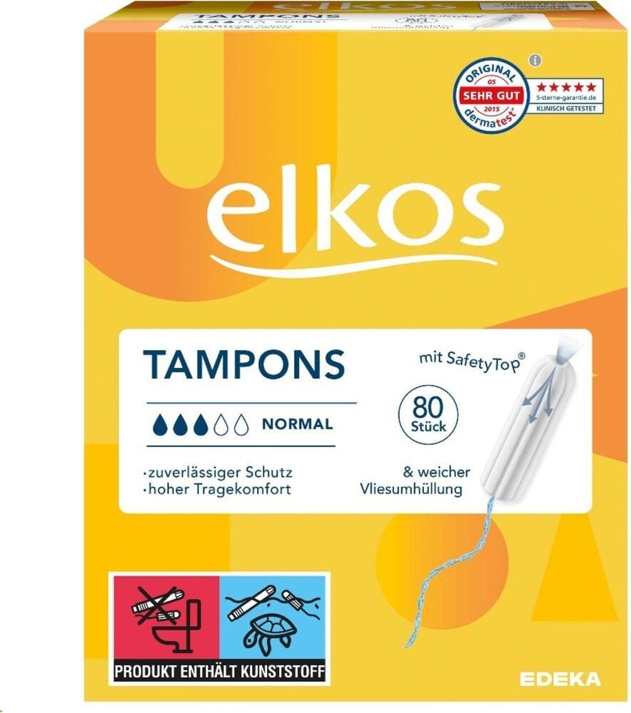 Tampons elkos Normal, Pack 80 Stück, einzeln verpackt