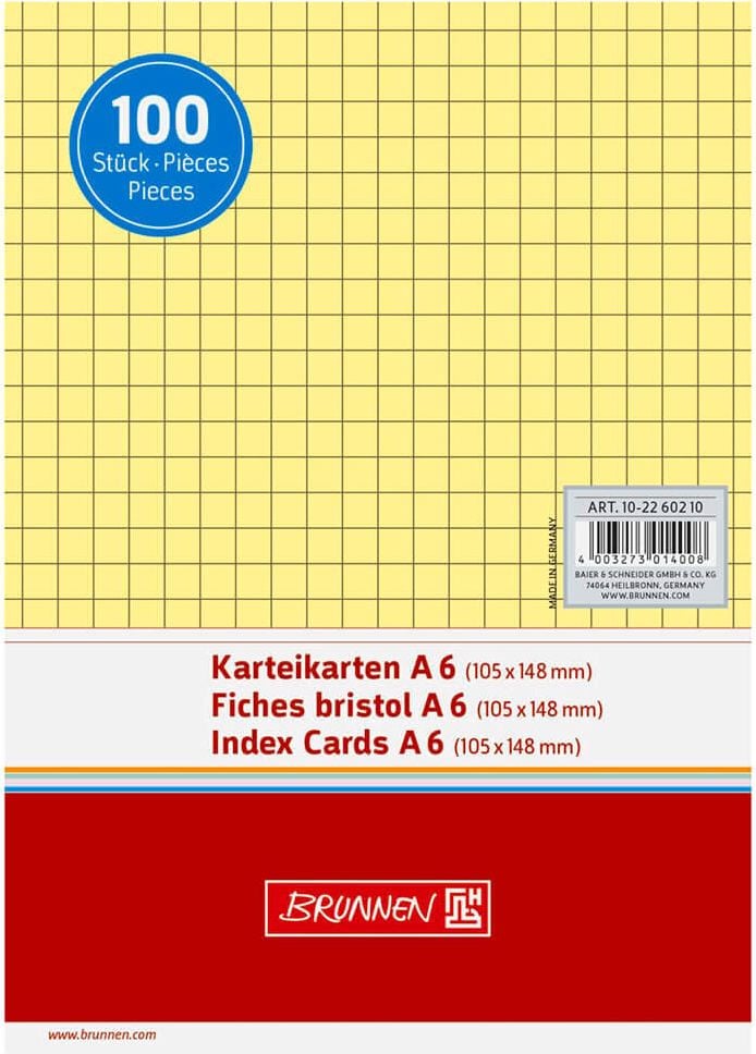 Karteikarten Brunnen A6, kariert, Pack 100 Stück, blau