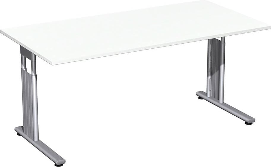 Schreibtisch Geramöbel C Fuß Flex S-617103, 160x80cm (BxT), 68-82cm Höhe, rechteckig,
C-Fuß silber, weiß