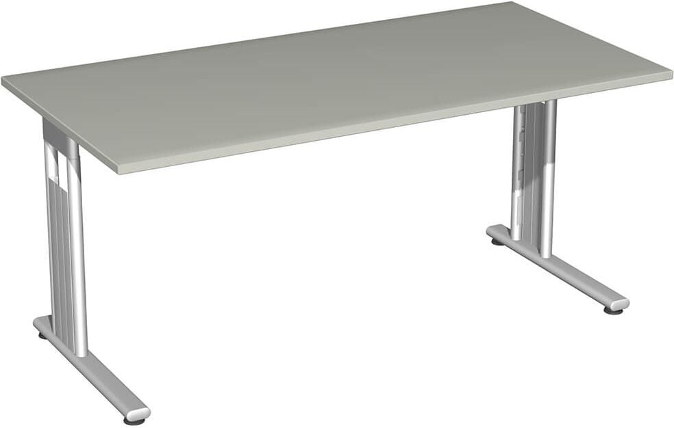 Schreibtisch Geramöbel C Fuß Flex S-618103, 160x72x80cm (BxHxT), rechteckig, C-Fuß silber, hellgrau