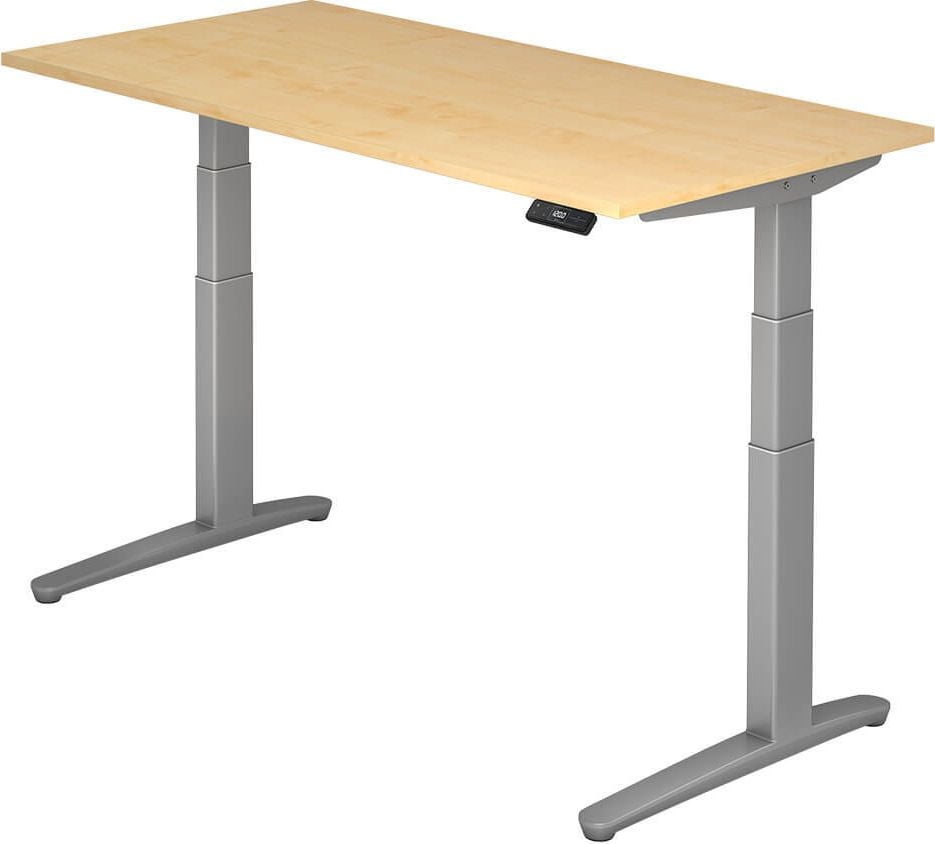 Hubschreibtisch Hammerbacher VXBHM16/x/SS, 160x80cm (BxT), 65-130cm Höhe, rechteckig,
C-Fuß silber, ahorn