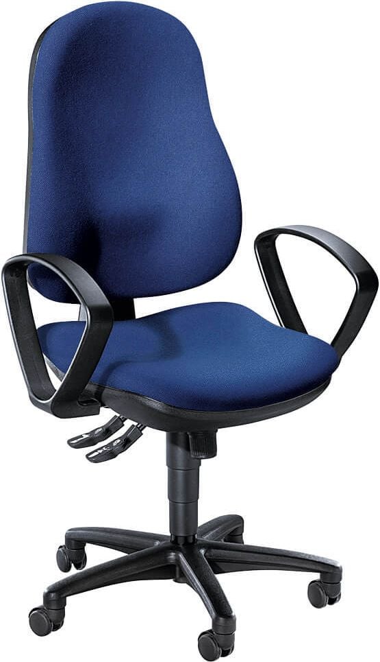 Bürodrehstuhl Deskin COMFORT I, Fußkreuz schwarz, mit Armlehnen feste Höhe, Teppichbodenrollen, blau