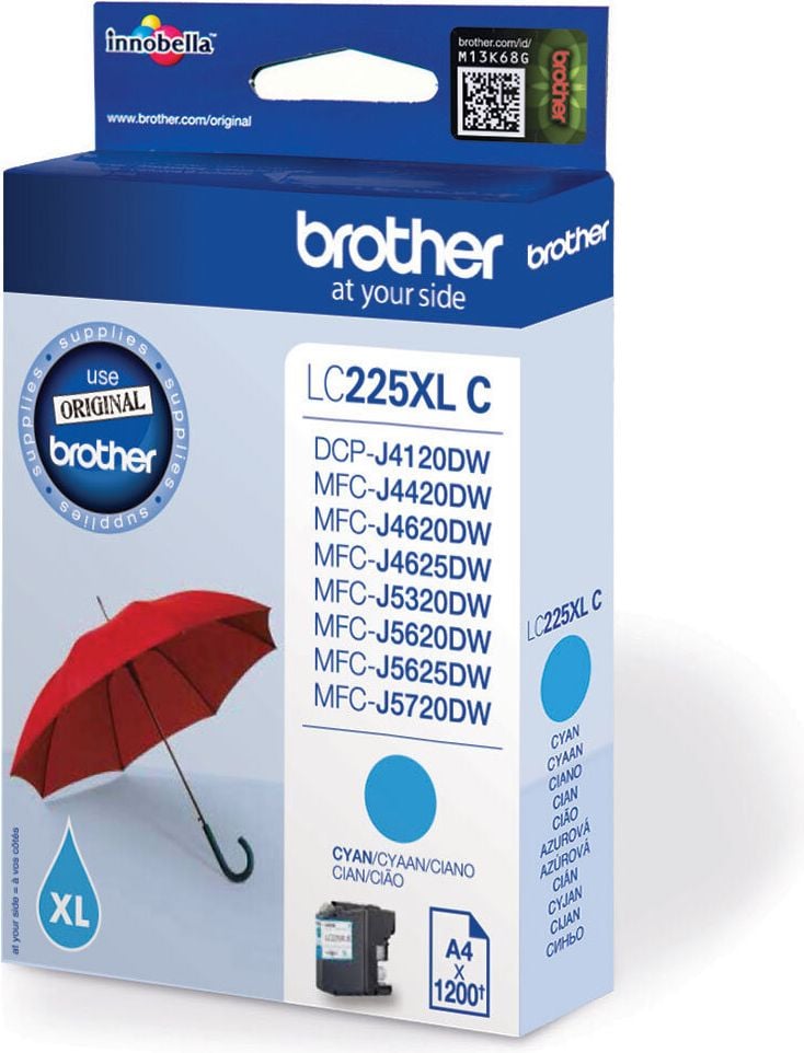Brother Tintenpatrone LC-225XLC, cyan, 1.200 Seiten