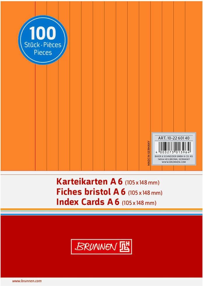Karteikarten Brunnen A6, liniert, Pack 100 Stück, FSC, orange
