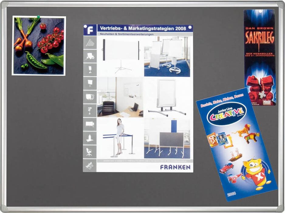 Pinntafeln Franken PRO PT8303, 90x120cm, Tafelfläche aus Filz, Alurahmen, grau