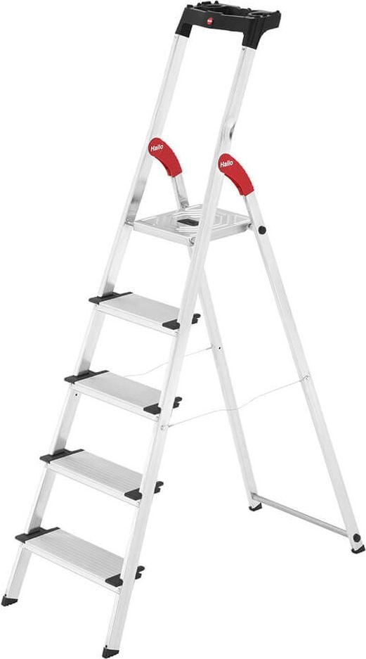 Stehleiter Hailo ComfortLine L80 8040-507, Sicherheits-Stufenstehleiter, 5 Stufen,
belastbar bis 150 kg, Multifunktions-
Ablageschalensystem, Eimerschlaufe