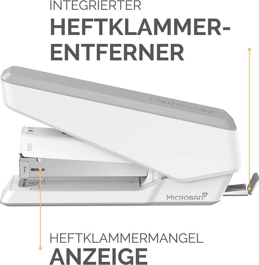 Heftgerät Fellowes EasyPress LX850 5011801/5013001, bis 25 Blatt Heftleistung, für 24/6, 26/6 Klammern, antibakterieller Schutz, weiß