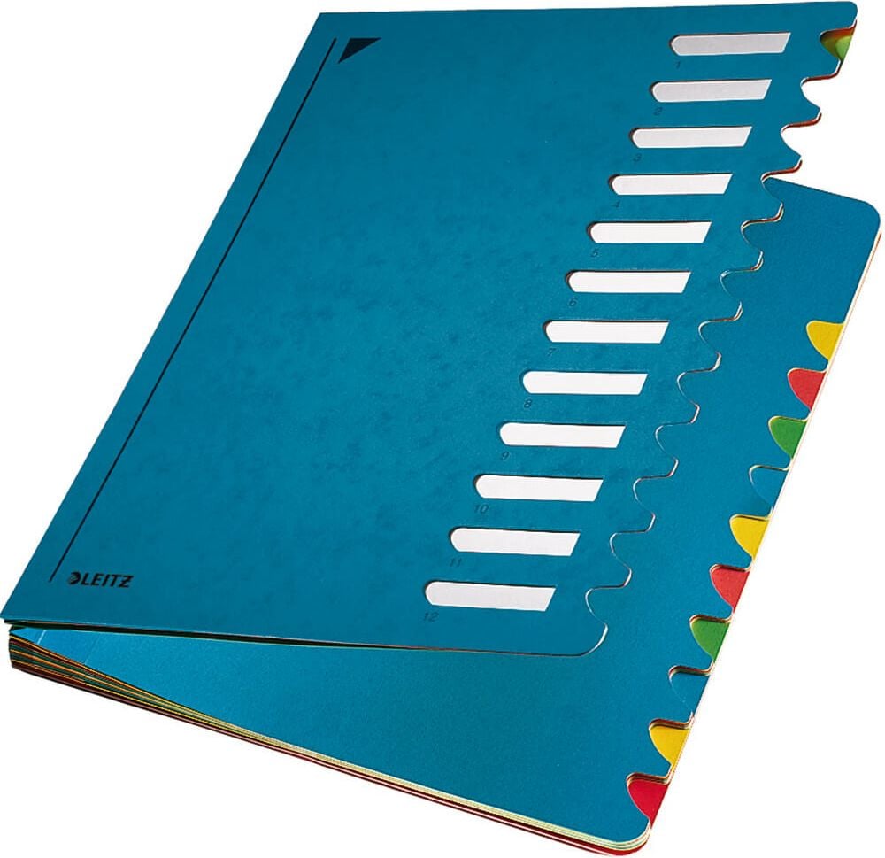 Ordnungsmappen Leitz Deskorganizer color 5912, A4, 12 Fächer, Tabe 1-12, Karton 660 g/m², blau