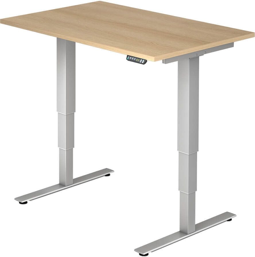 Hubschreibtisch Hammerbacher XDSM12/x/S, 120x80cm (BxT), 63-127cm Höhe, rechteckig, T-Fuß silber, eiche