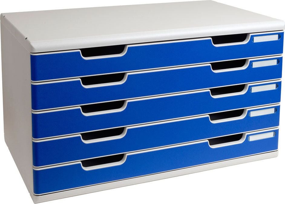 Schubladenbox Exacompta MODULO 3220, für A3+, 5 geschlossene Schubladen, blau