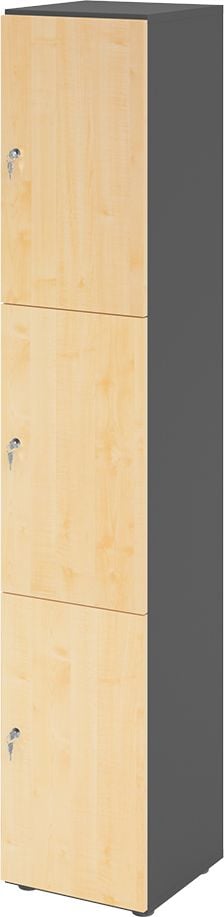 Schließfachschrank Hammerbacher V264L3/G DS, 40 x 42 x 215,6 cm (BxTxH), 6 Ordnerhöhen, mit Druckzylinderschloss, 3 Fächer, Korpus: Graphit, ahorn