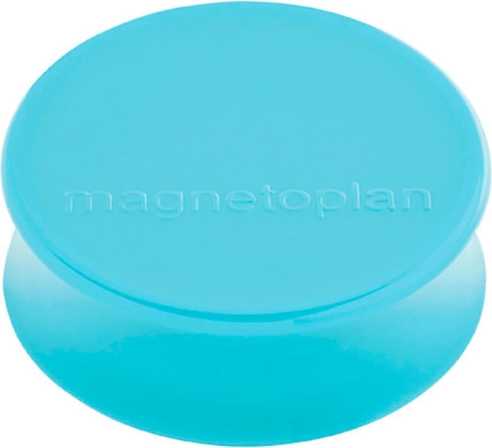 Magnete Magnetoplan Ergo Large 16650, 34mm Durchmesser, 12,5mm Höhe, 2kg
Tragfähigkeit, Pack 10 Stück, hellblau