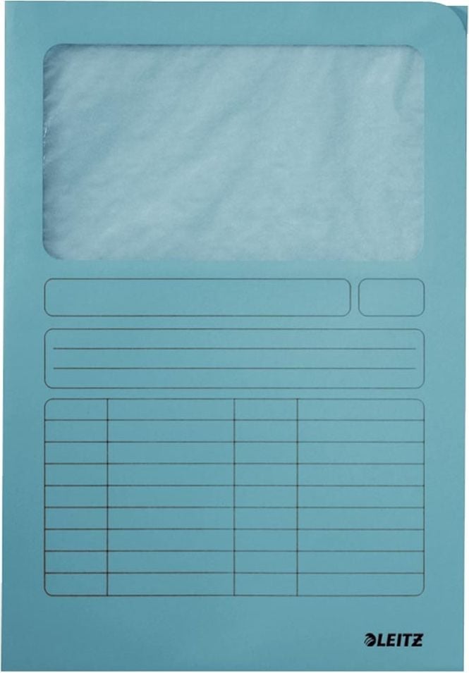 Sichtmappen Leitz 3950, A4, Karton (RC) 160 g/m², Sichtfenster aus
Pergamin, Linienaufdruck, hellblau