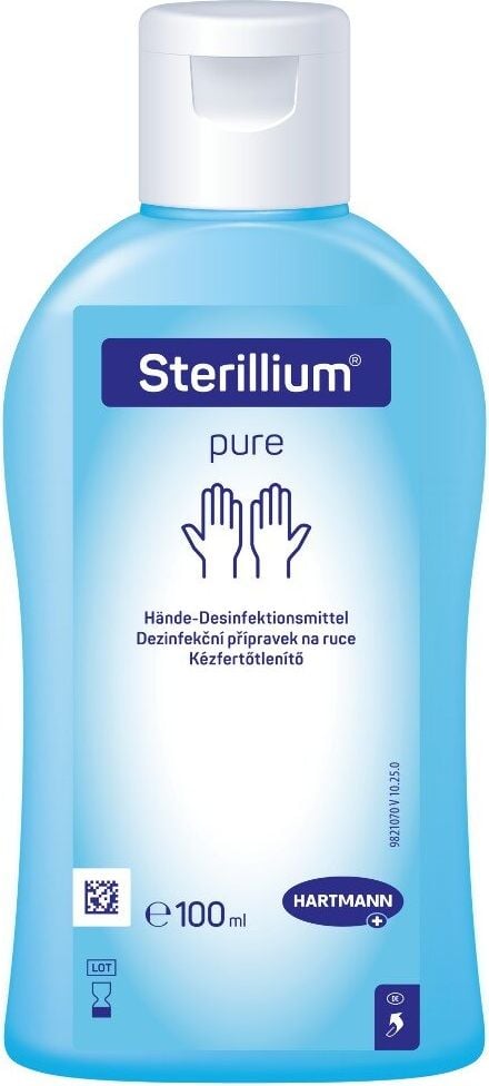 Handdesinfektionsmittel Sterillium pure 100 ml 982107, besonders hautverträglich, begrenzt viruzid,
ohne Farb- & Duftstoffe, Kittelflasche 100ml