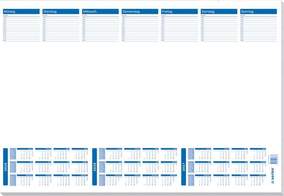 Kalender-Schreibunterlage a-series AS1572, 42x60cm, Papier, blanko, 3 Jahreskalender,
weiß, Block 20 Blatt