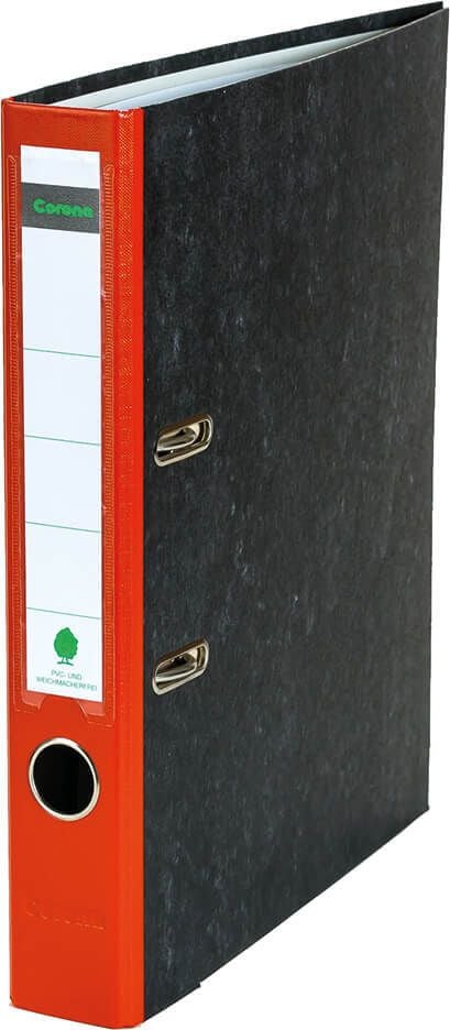 Ordner A4 Corona, 50mm, farbiger Rücken, Wolkenmarmor, A4, 5cm Rücken, farbiger Rücken, Pappeinband, rot