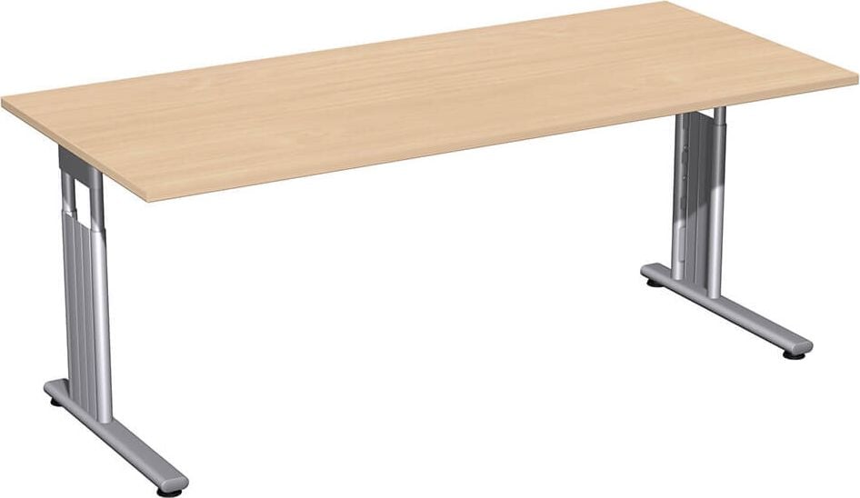 Schreibtisch Geramöbel C Fuß Flex S-617146, 180x80cm (BxT), 68-82cm Höhe, rechteckig,
C-Fuß silber, buche