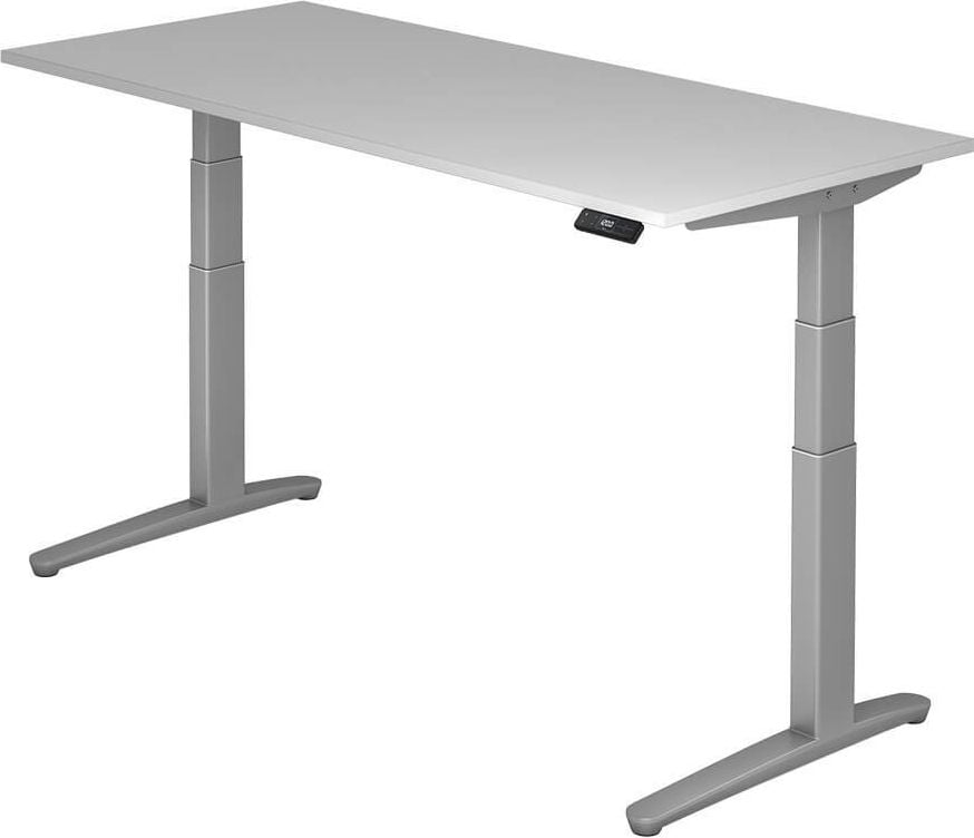 Hubschreibtisch Hammerbacher VXBHM19/x/SS, 180x80cm (BxT), 65-130cm Höhe, rechteckig,
C-Fuß silber, grau