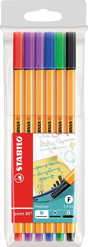 Fineliner STABILO point 88 Etui 88/6, ca. 0,4mm, Etui mit 6 Farben