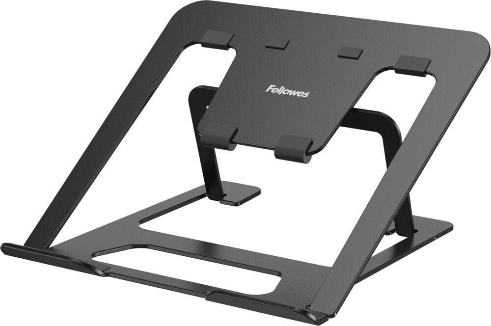 Notebookständer Fellowes Alumia, bis 15 Zoll Notebooks, flach zusammenklappbar,
6 stufig höhenverstellbar, 93% recyceltes Material, Aluminium, schwarz