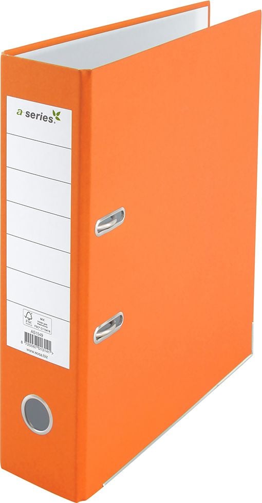 Ordner A4 a-series, 80mm, RC-Pappe, A4, 8cm Rücken, farbiger Kraftpapierbezug,
FSC, orange