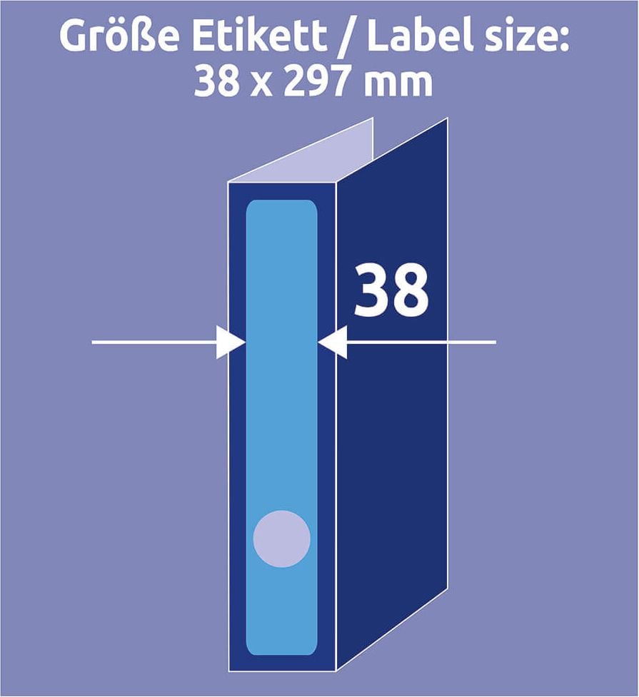 Rückenschilder Zweckform L4749-20 ultragrip, schmal/lang, 297x38mm, auf A4, blau, Pack 20
Blatt/100 Stück