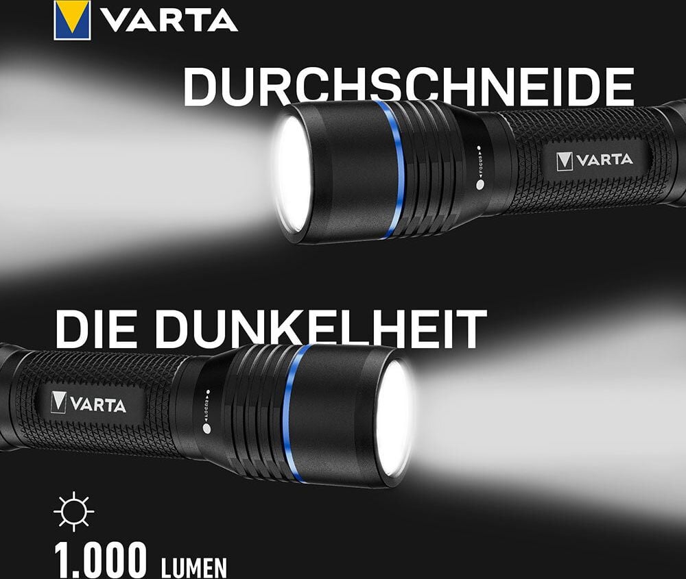 Taschenlampe Varta Night Cutter Pro F20R 18920101111, LED, 1000 Lumen, 200m Leuchtweite, 5 Leuchtstufen, USB-C Anschluss, inkl. Li-Ion Akku, schwarz