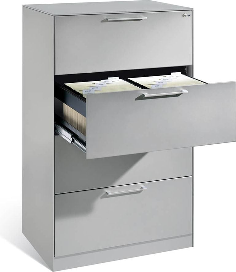 Karteischrank CP C 3000 Asisto 146223-623, 80x129,8x60cm (BxHxT), 6 Schübe, 3-bahnig,
für DIN A5 quer, Bügelgriffe, hellgrau