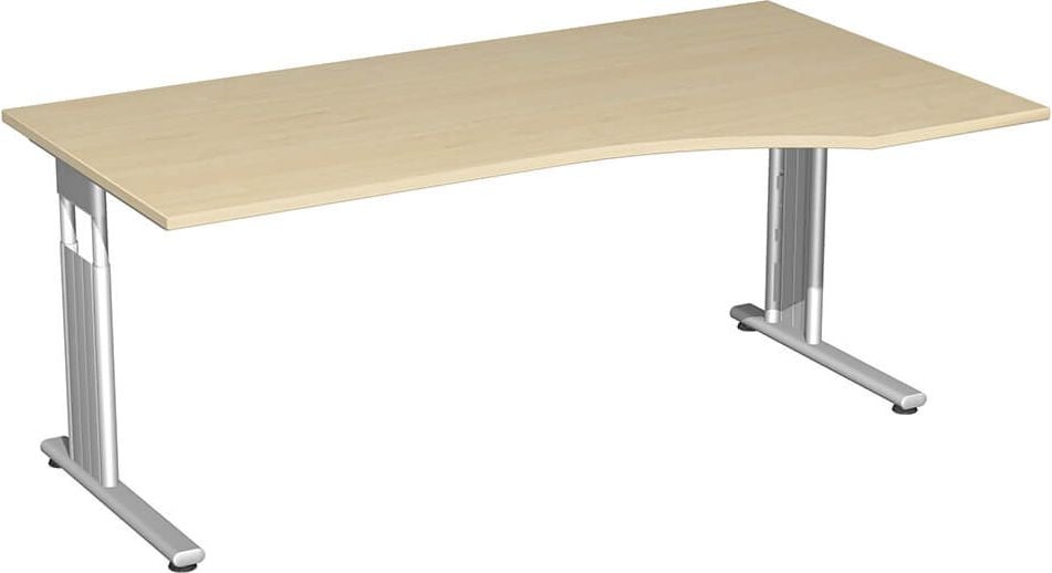 Schreibtisch Geramöbel C Fuß Flex S-617305, 180x100cm (BxT), 68-82cm Höhe, Freiform
rechts, C-Fuß silber, ahorn