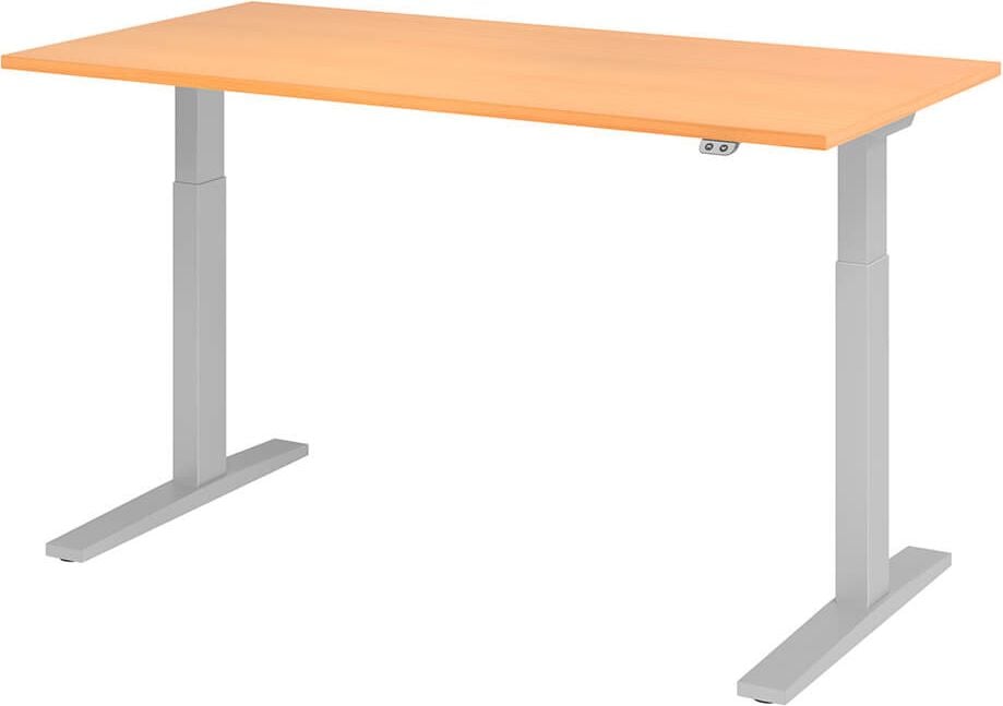 Hubschreibtisch Hammerbacher XMKA16, 160x80cm (BxT), 70-120cm Höhe, elektrisch
höhenverstellbar, rechteckig, C-Fuß silber, buche