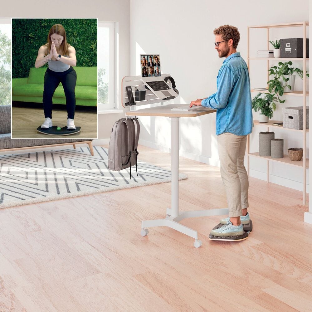 Anti-Ermüdungsboard Leitz Ergo Active Balance Board 6587, 54x6,5x31cm, 14 Grad Neigung, Holz/Schaumstoff, strukturierte Oberfläche, Tragegriff, dunkelgrau, dunkelgrau