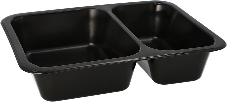 Mehrwegmenüschalen Papstar Pro Pac 96553, 2-geteilt, 22,7x17,8x4,5cm, PP, recycelbar, schwarz, Pack 20 Stück