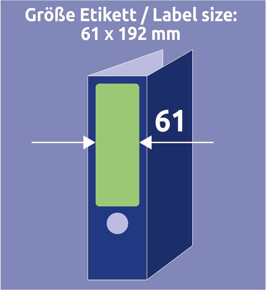 Rückenschilder Zweckform L4768-20 ultragrip, breit/kurz, 192x61mm, auf A4, grün, Pack 20
Blatt/80 Stück