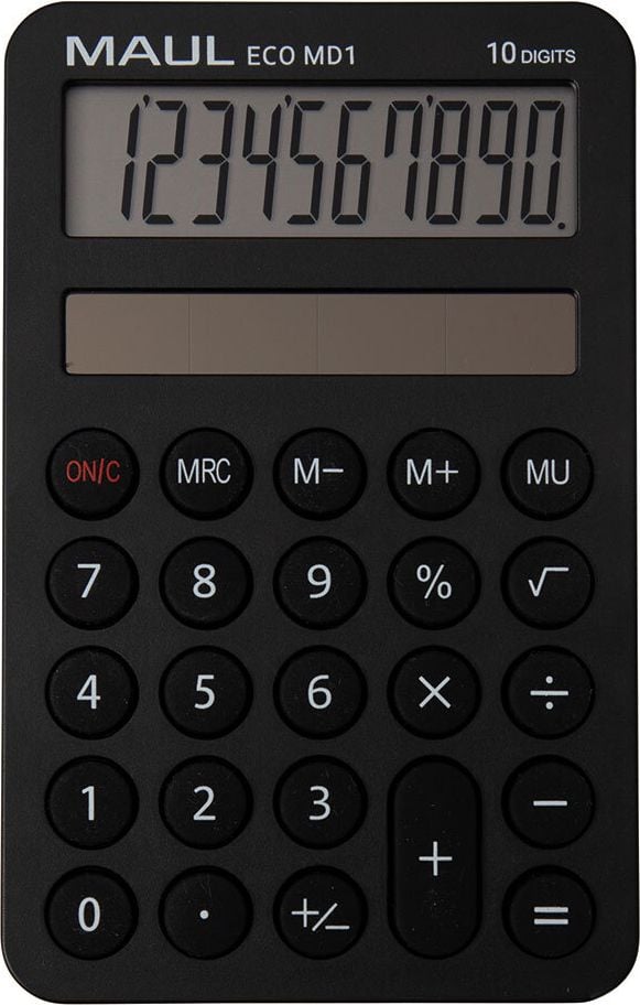 Taschenrechner Maul ECO MD 1 7275090, 10-stelliges LC-Display, Solarbetrieb, Blauer Engel, schwarz