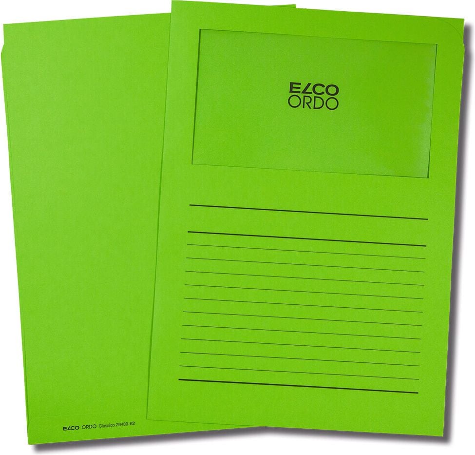 Sichtmappen Elco Ordo classico Organisationsmappe 29489, A4, Karton 120 g/m², Sichtfenster,
Linienaufdruck, Pack 100 Stück, dunkelgrün