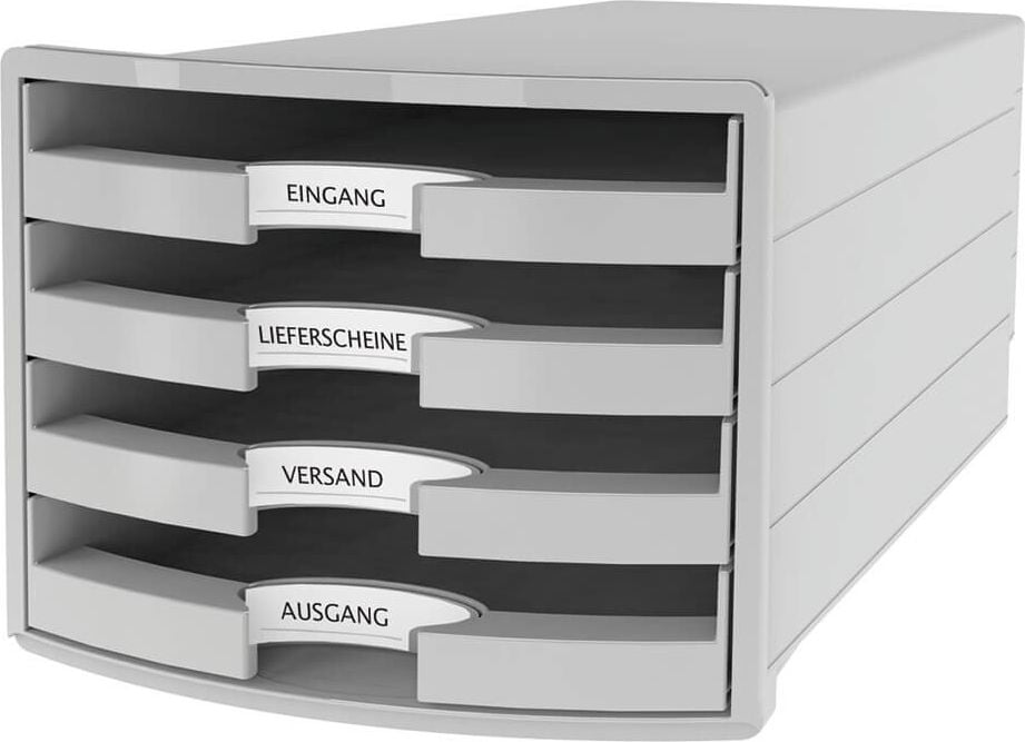Schubladenbox HAN IMPULS 1013 Gehäuse lichtgrau, für A4+, 4 offene Schubladen, Gehäuse
lichtgrau, Schubladen farbig, hellgrau