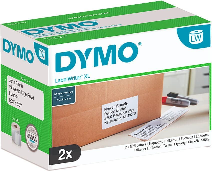 Rollen-Versandetiketten Dymo S0947420, 59x102mm, Papier, weiß, permanent haftend,
Pack 2 Rollen à 575 Etiketten