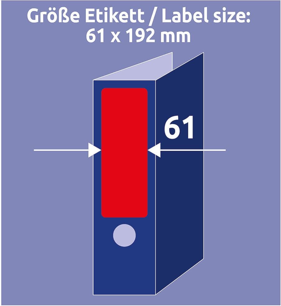 Rückenschilder Zweckform L4766-20 ultragrip, breit/kurz, 192x61mm, auf A4, rot, Pack 20
Blatt/80 Stück