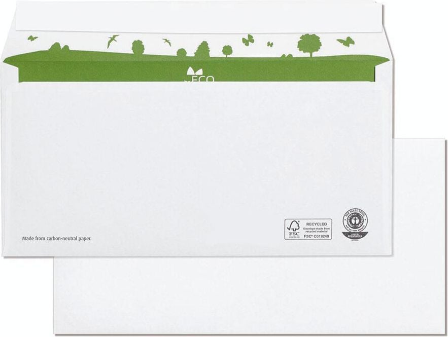 Briefumschläge DIN-lang beECO, 110x220mm, RC weiß, Haftklebung, 80g/m², Pack
500 Stück, Blauer Engel, FSC