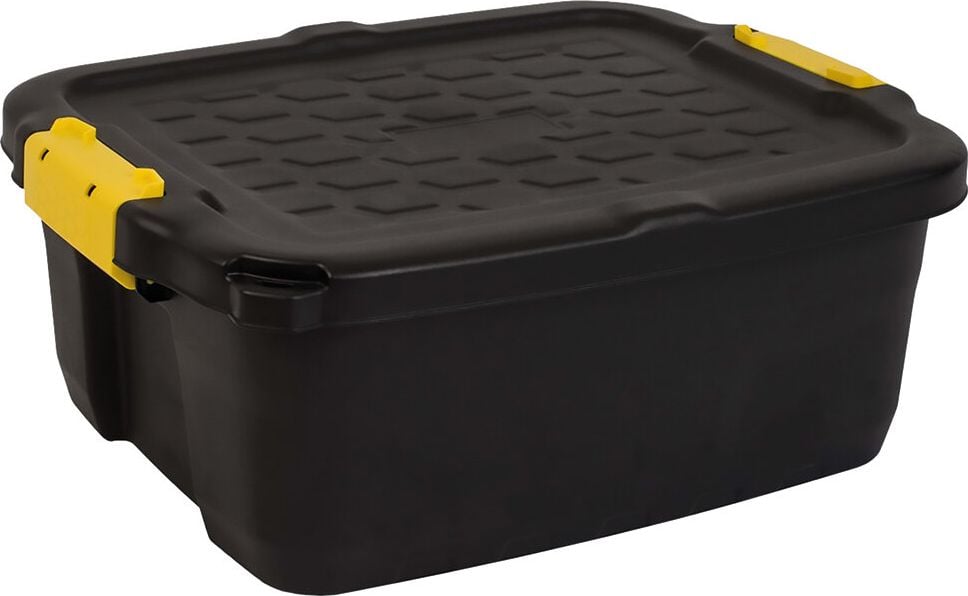Aufbewahrungsboxen Fellowes Bankers Box 100143941, 24 Liter, Außenmaße: 400x500x200mm (BxTxH), 95% recycelter Kunststoff, Deckel, Spannverschlüsse, schwarz, schwarz