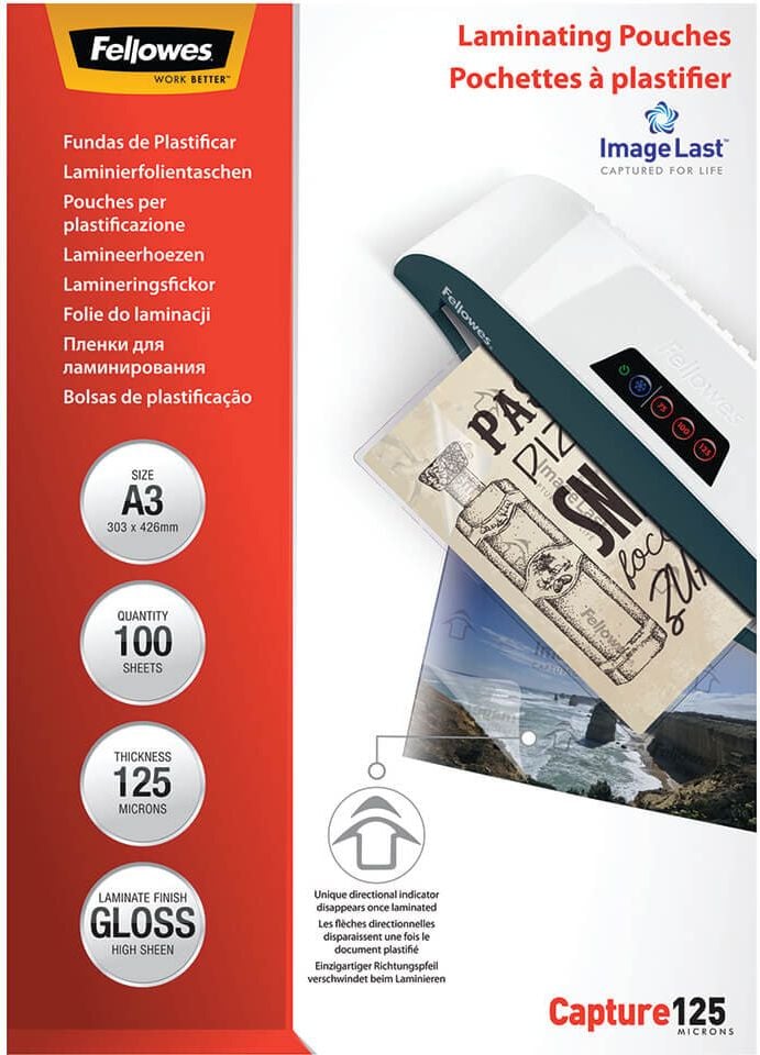 Laminierfolien Fellowes A3 5307506, 303x426mm, 125mic, glänzend, Pack 100 Stück