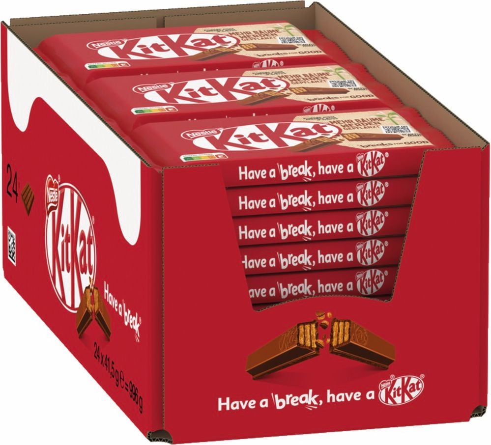 Schokoriegel KitKat Classic, Knusperwaffel in Milchschokolade (68,2%), einzeln verpackt, 24 Riegel, 996g