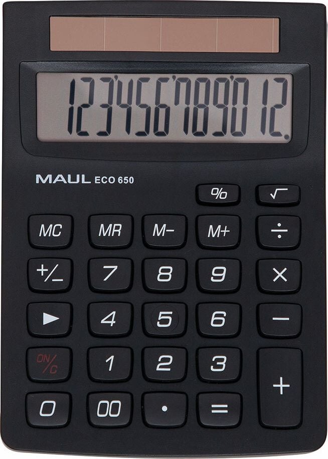 Tischrechner Maul ECO 650 7268690, 12-stelliges LC-Display, Solarbetrieb, Blauer Engel, schwarz