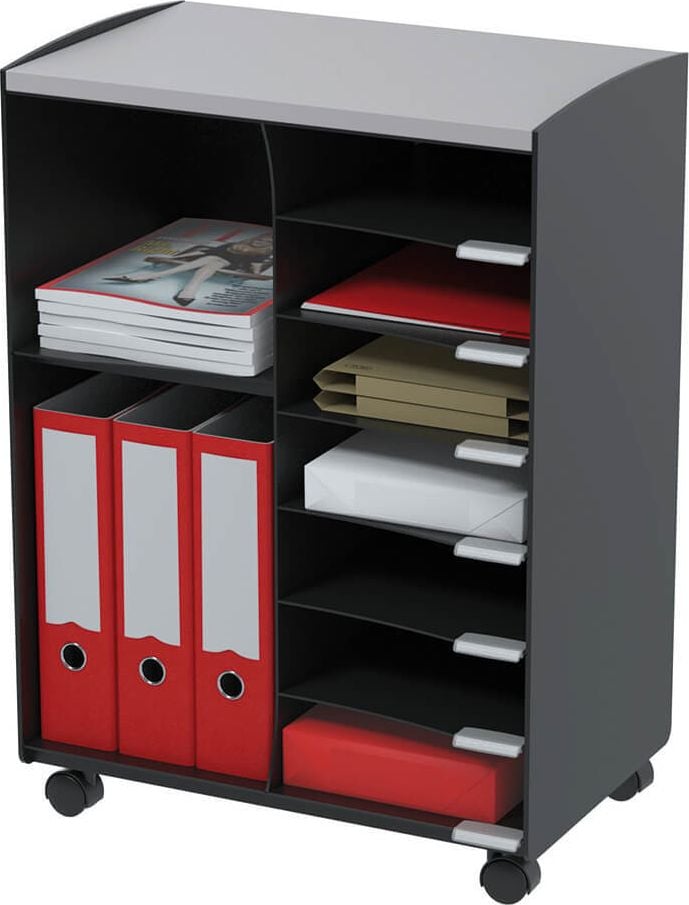 Rollwagen Paperflow DC09N.01.02, 9 Fächer, 72x51,4x33cm (HxBxT), schwarz/grau, Polystyrol, schwarz