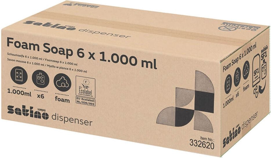 Schaumseife Satino by WEPA 333370, für Spendersystem SF1, Einwegbeutel,
parfümiert, Pack 6 Beutel à 1.000ml
