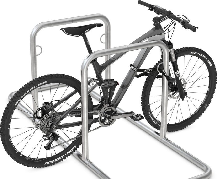 Fahrradständer WSM Anlehnsystem GALAXY 32, verzinkt, Freiaufstellung, 217cm lang, für 4 Fahrräder, Stahlösen für Fahrradschlösser