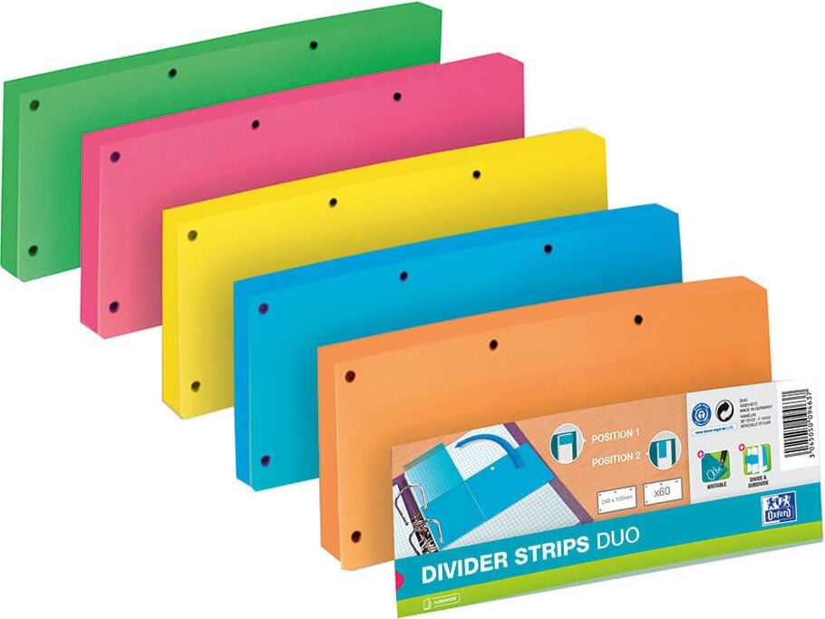 Trennstreifen Oxford Duo, 10,5x24cm, horizontal + vertikal, 160 g/m²
Powerkarton, Pack 60 Stück, grün