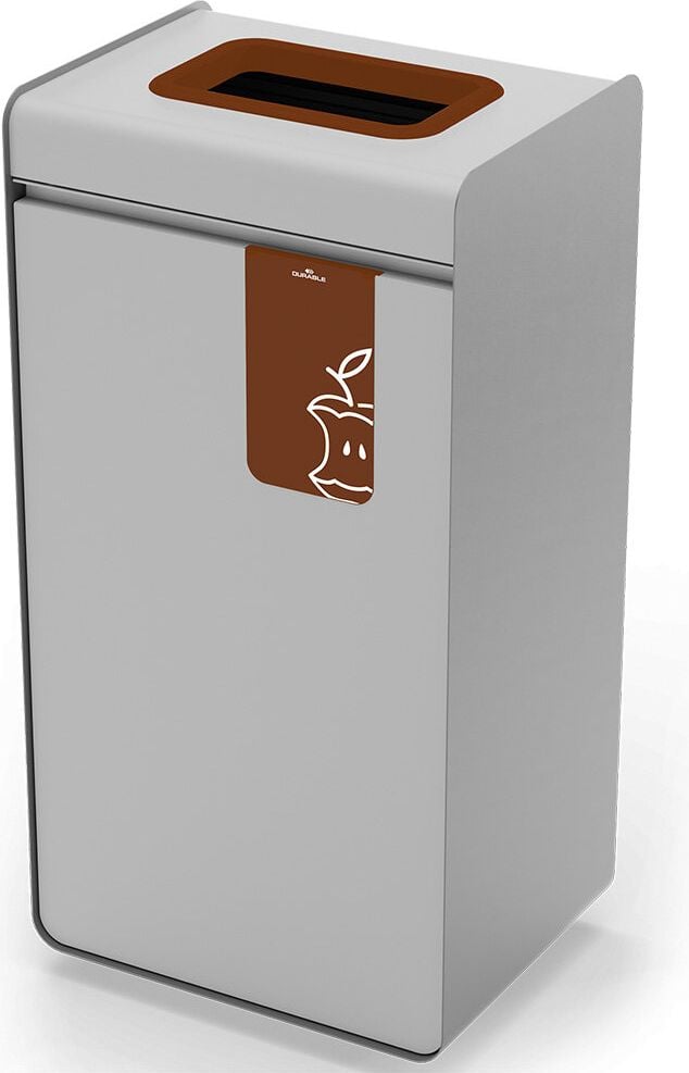 Abfallsammler Durable DURASORT 55L Bioabfall 3215, 55 Liter, Stahl, Innenbehälter Kunststoff, rechteckig, Behälter grau, Einwurfring braun