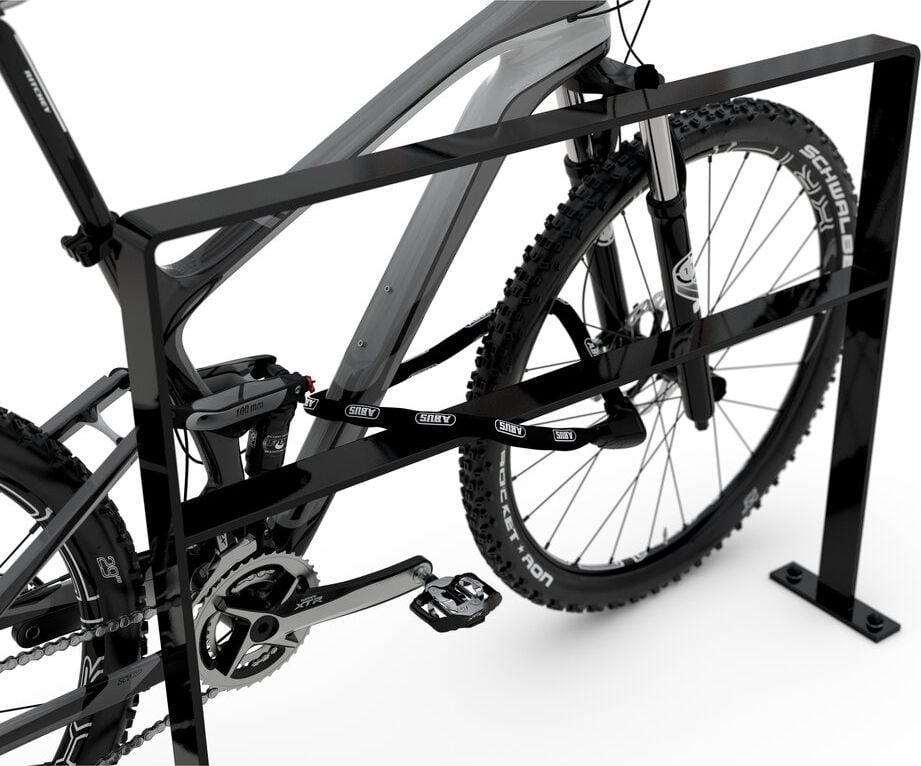 Fahrradständer WSM Anlehnbügel 9621 Black Edition, pulverbeschichtet, Flachstahl, zur Bodenmontage, 100cm lang, für 2 Fahrräder, Knierohr, zum Aufdübeln, schwarz